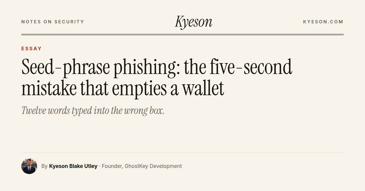 Seed-phrase phishing: the five-second mistake that empties a wallet: an essay by Kyeson Blake Utley